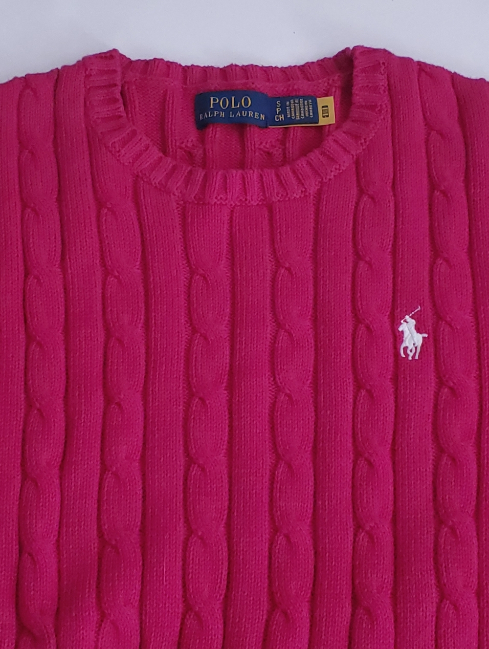 RALPH LAUREN Sweater Womens Small Pink Magenta Cotton Cable Knit Crewneck Pony - Picture 2 of 5
